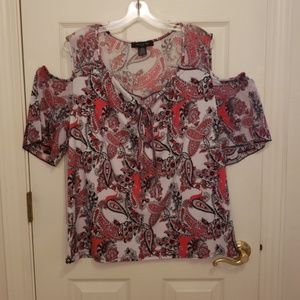 Red, White, black cold shoulder blouse